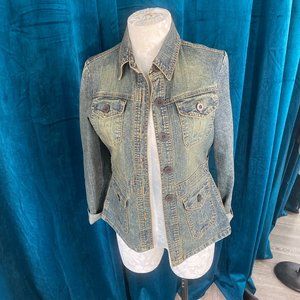 F21 Adjustable Waist Blue Denim Jean Jacket